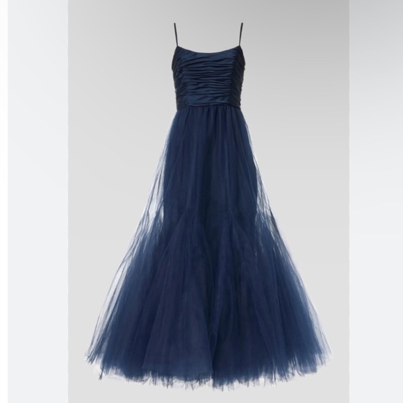 Hutch Toni Barre Sleeveless Tulle Maxi Dress Navy Blue Satin Gown Balletcore 2 - Picture 8 of 10